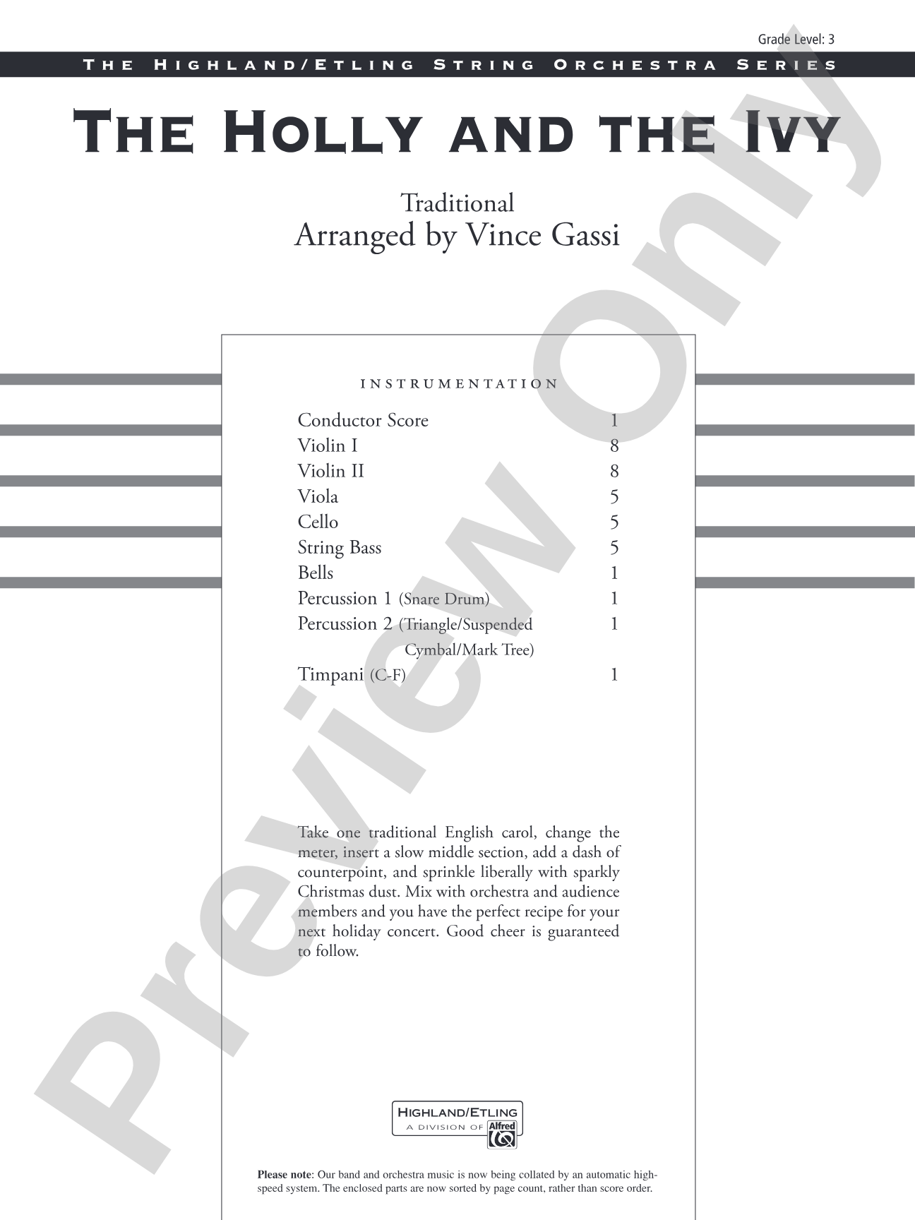 The Holly and the Ivy: Score