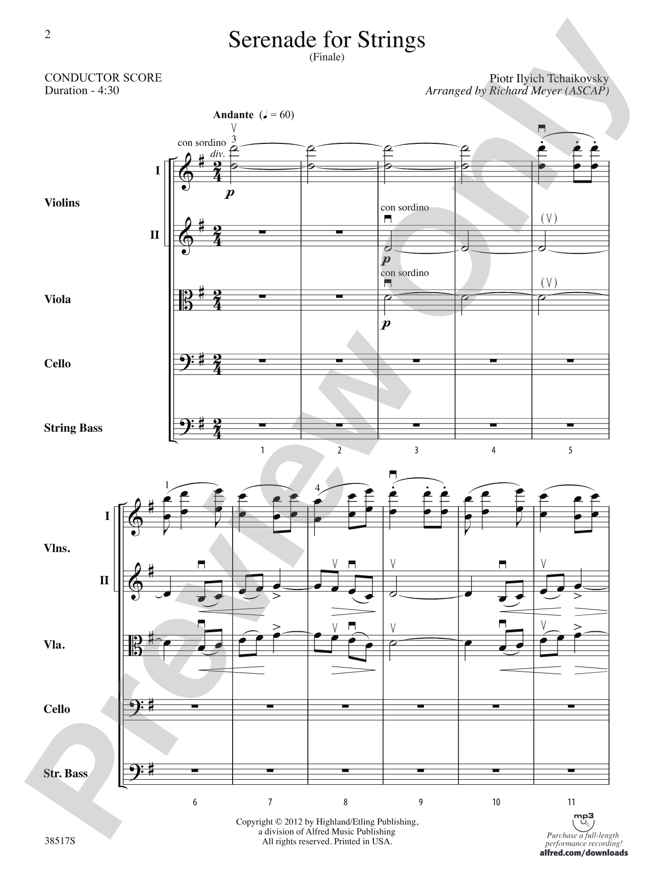 Serenade for Strings: String Orchestra Conductor Score & Parts