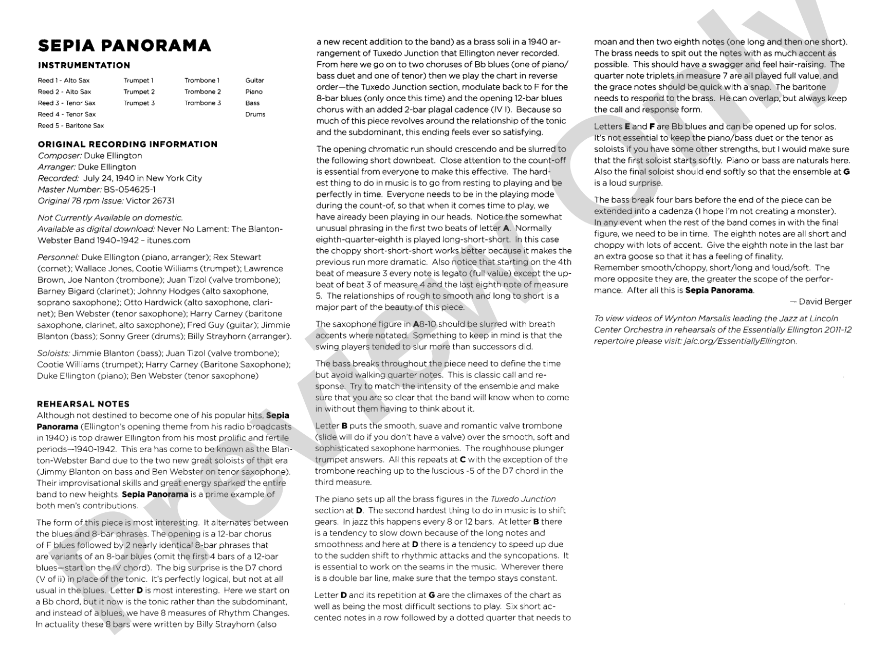 Sepia Panorama: Jazz Ensemble Conductor Score & Parts