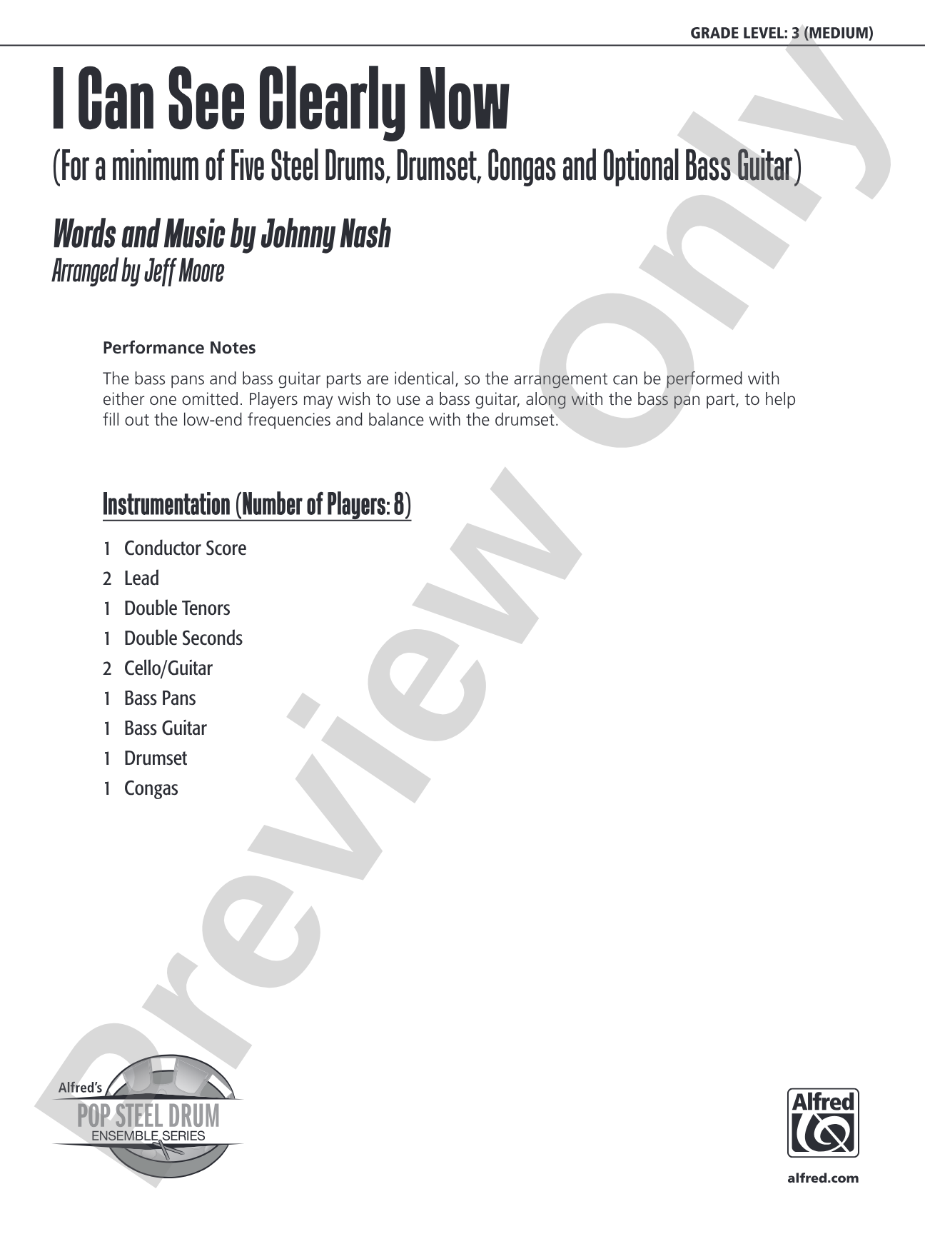 I Can See Clearly Now: Steel Drum Conductor Score & Parts