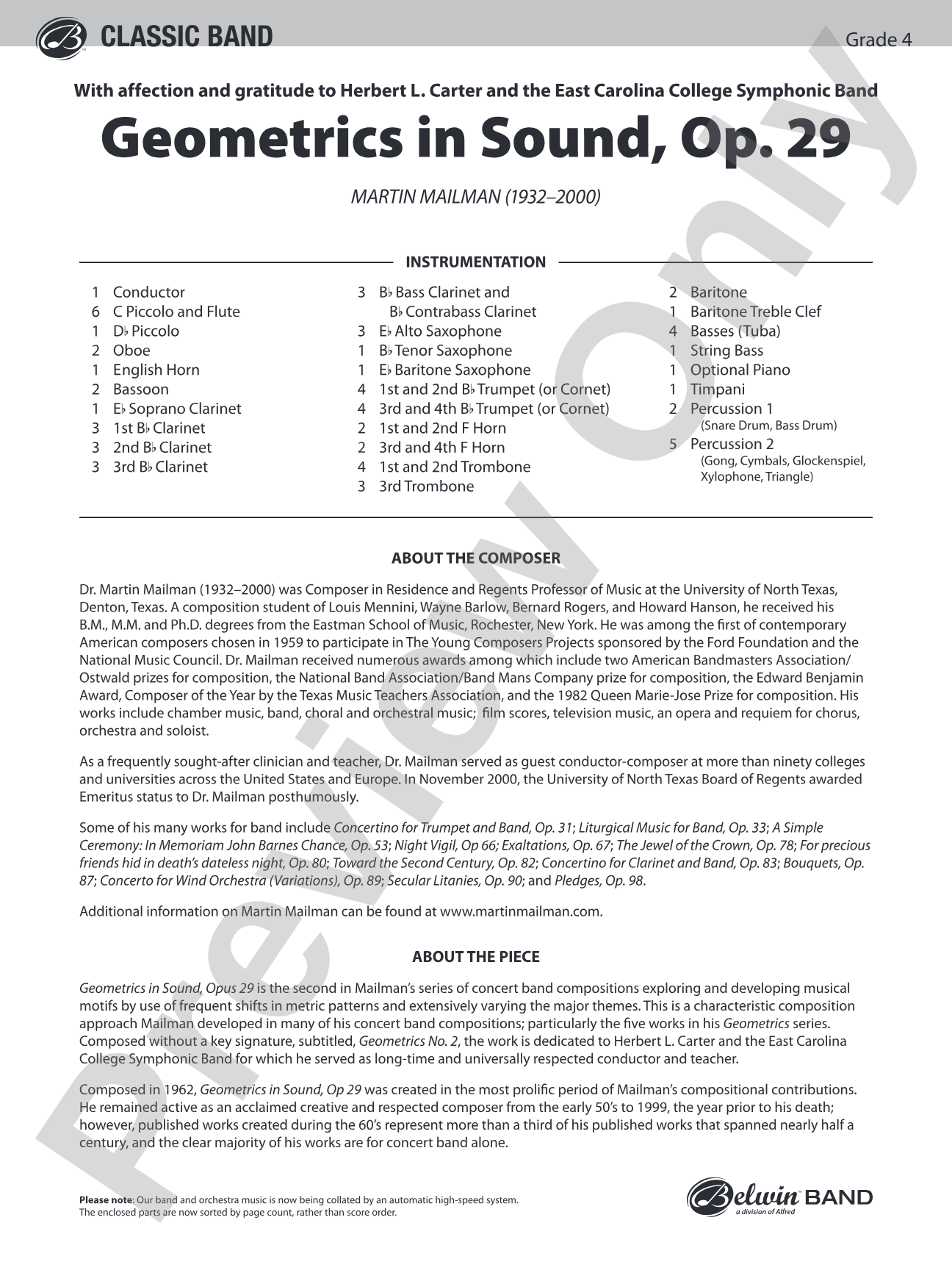 Geometrics in Sound, Op. 29: Concert Band Conductor Score & Parts