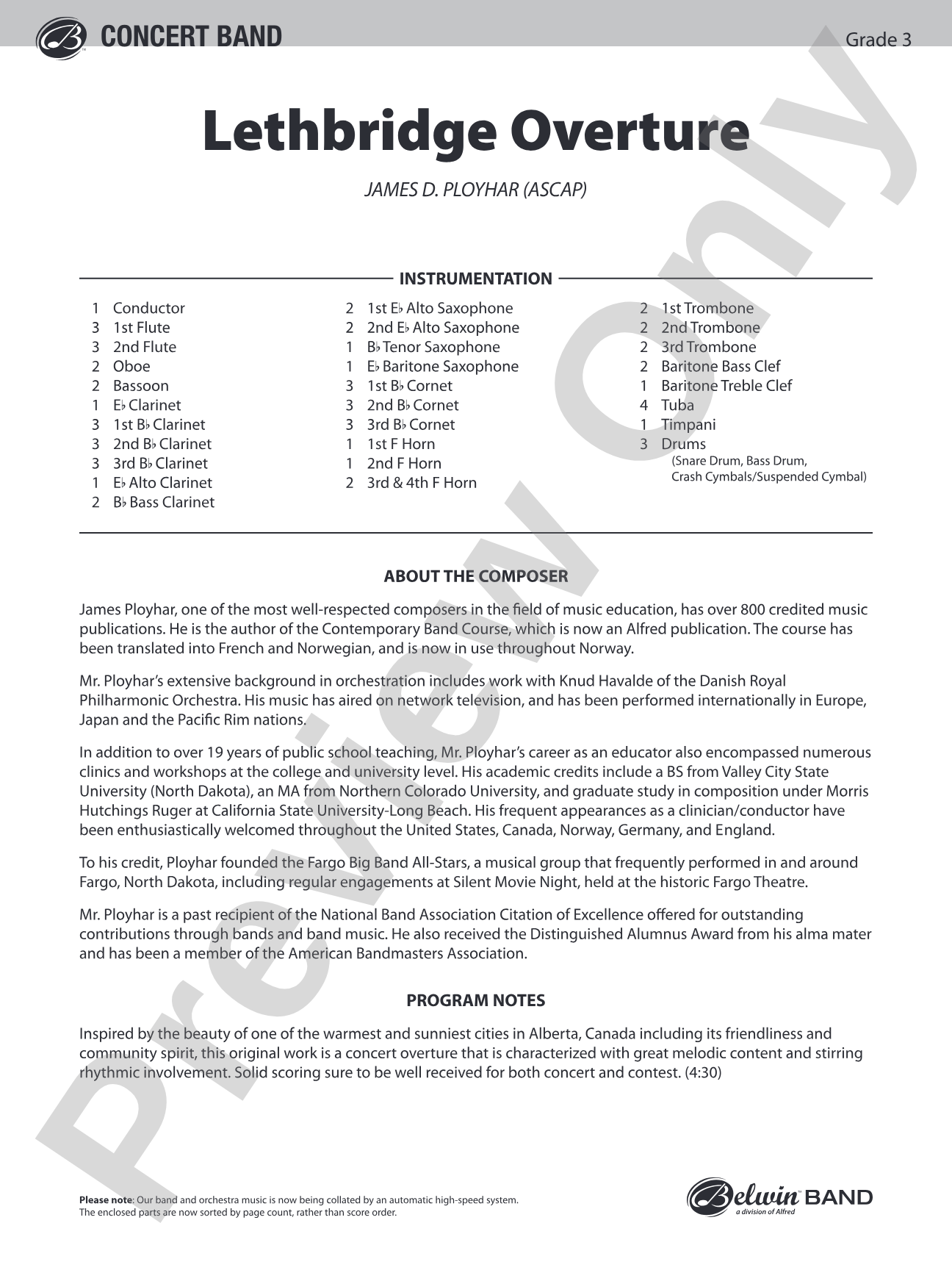 Lethbridge Overture: Concert Band Conductor Score & Parts