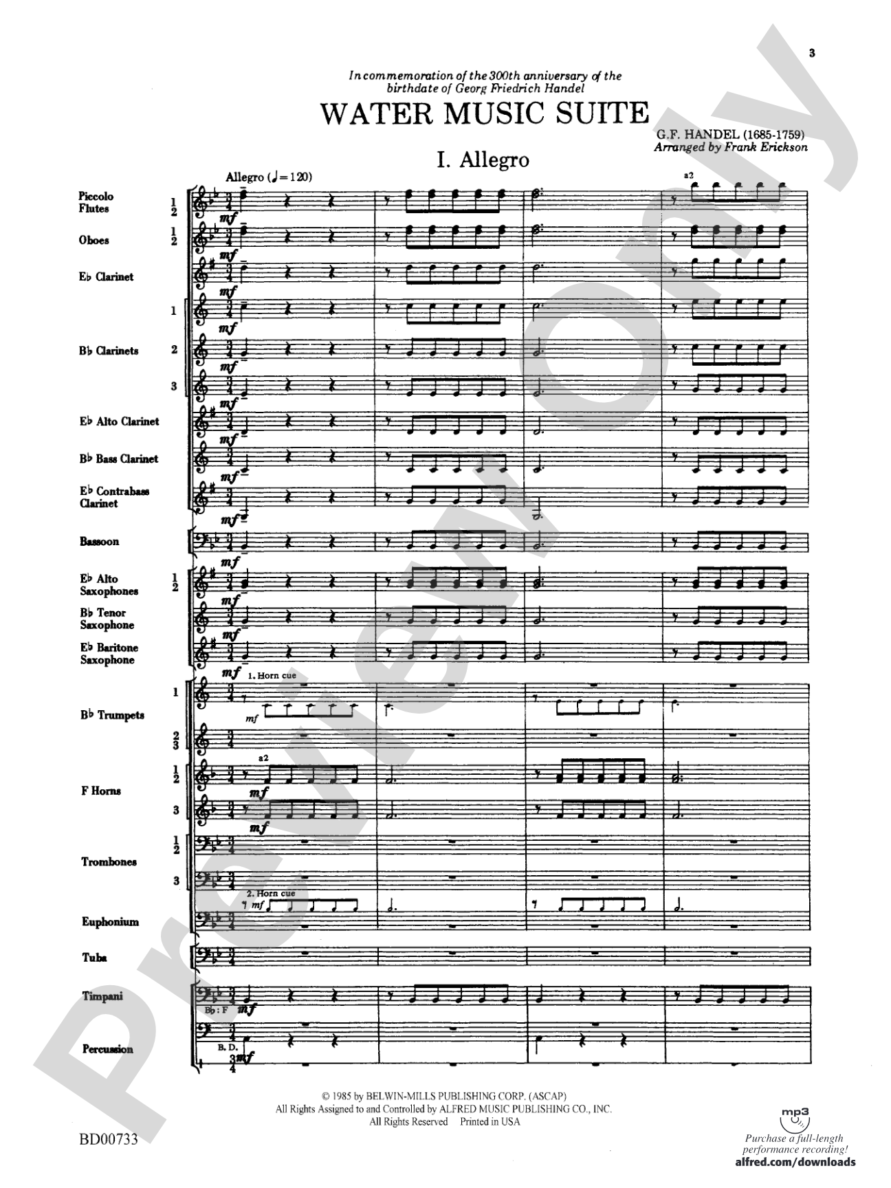Water Music Suite: Concert Band Conductor Score & Parts