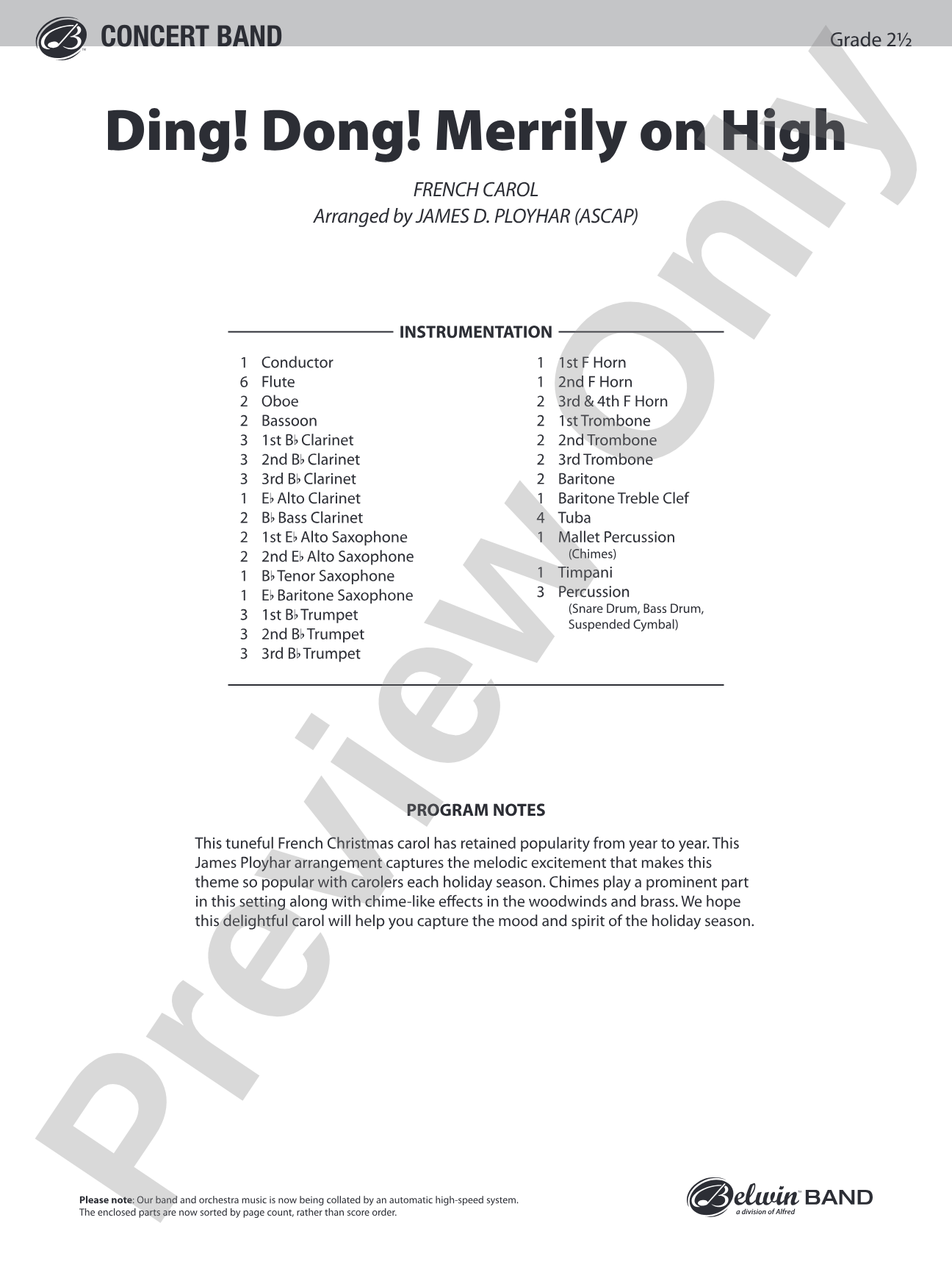 Ding! Dong! Merrily on High: Concert Band Conductor Score & Parts