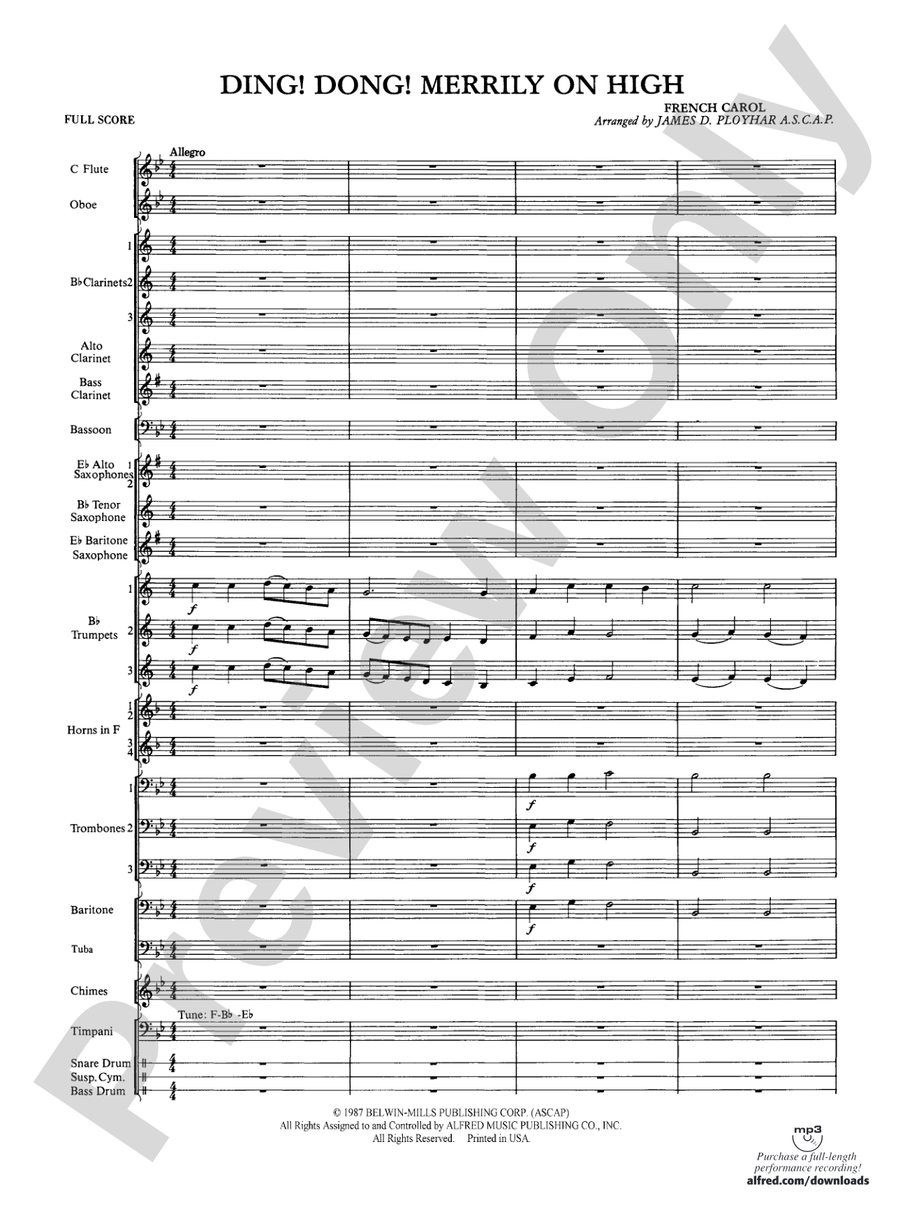 Ding! Dong! Merrily on High: Concert Band Conductor Score & Parts