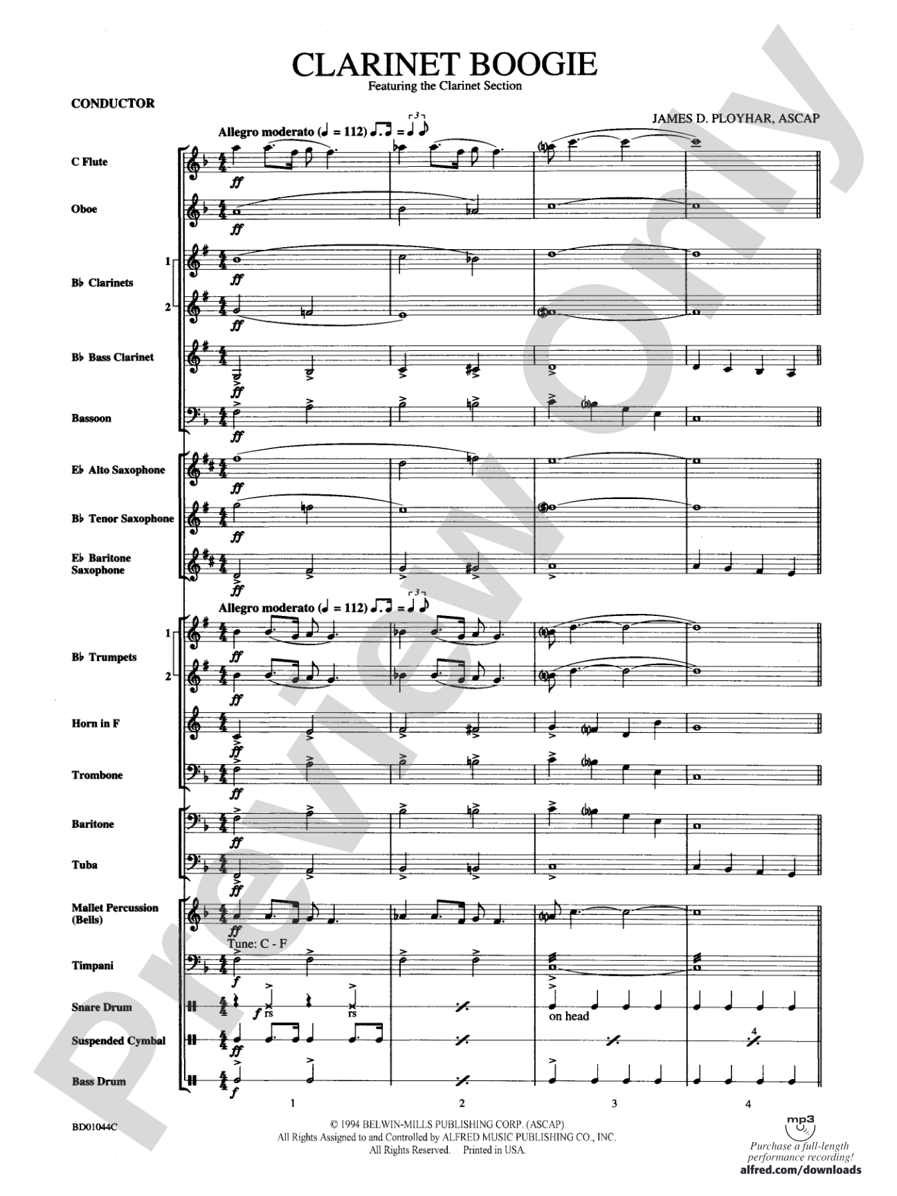 Clarinet Boogie: Concert Band Conductor Score & Parts