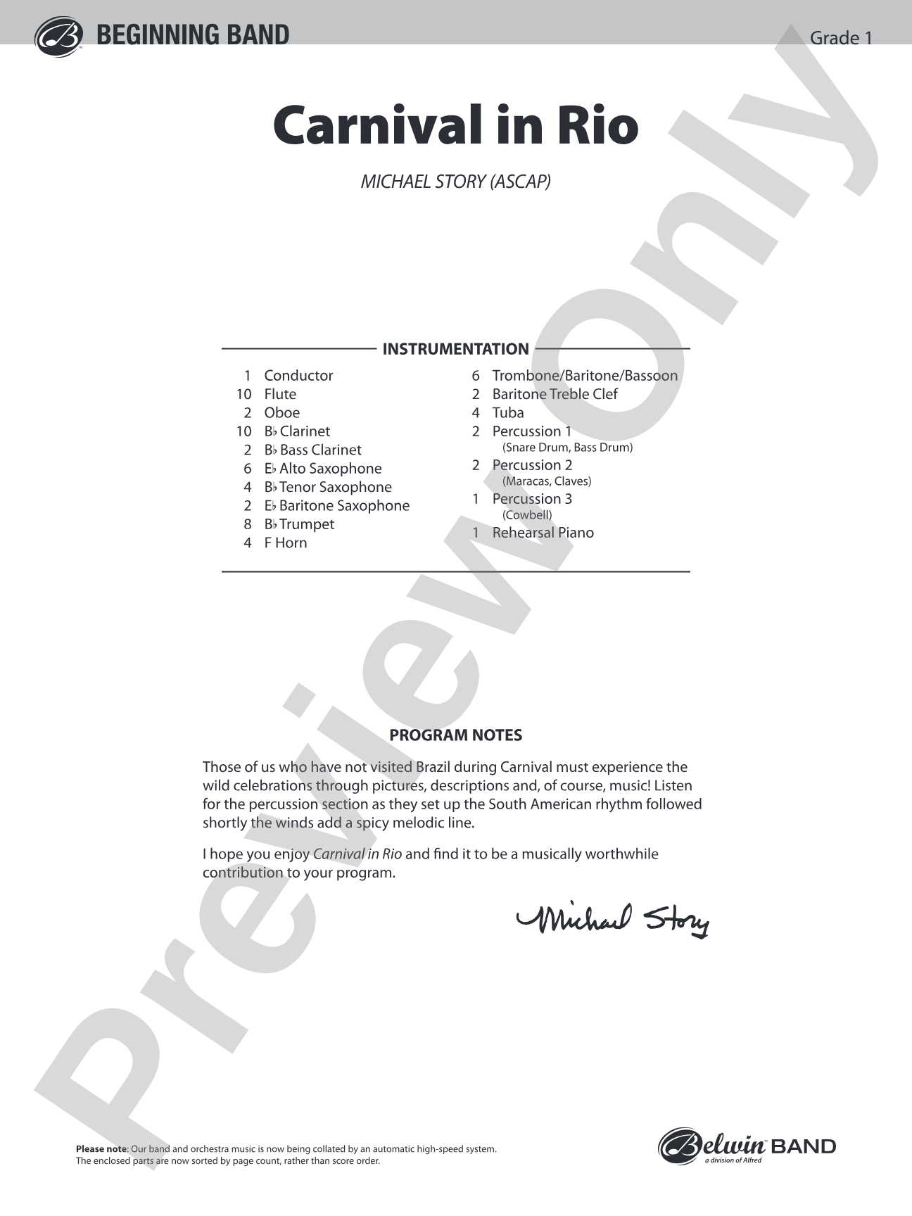 Carnival in Rio: Concert Band Conductor Score & Parts