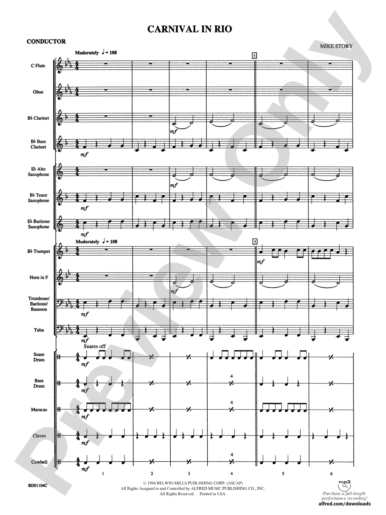 Carnival in Rio: Concert Band Conductor Score & Parts