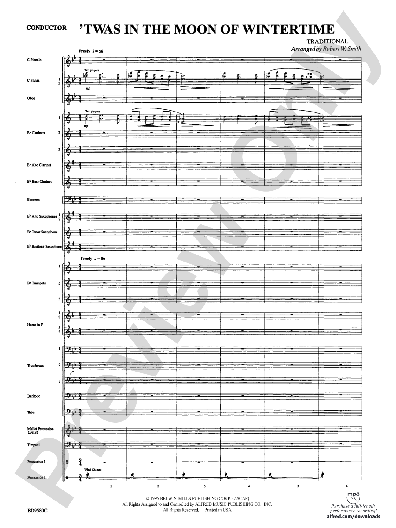 Twas in the Moon of Wintertime: Concert Band Conductor Score & Parts