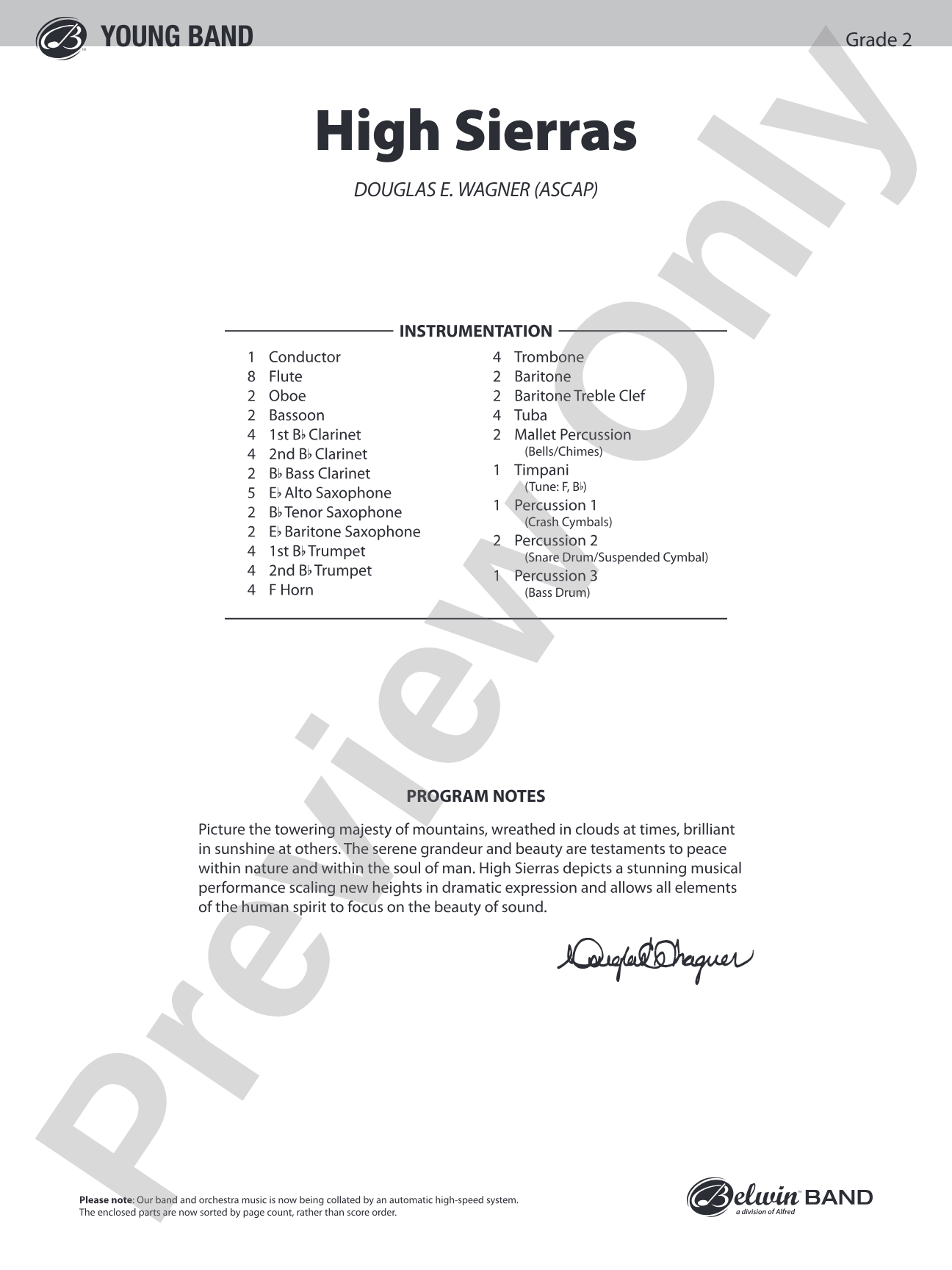 High Sierras: Concert Band Conductor Score & Parts