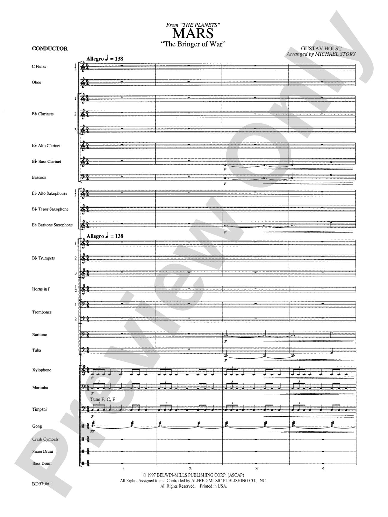 Mars ("The Bringer of War," from The Planets): Concert Band Conductor Score & Parts