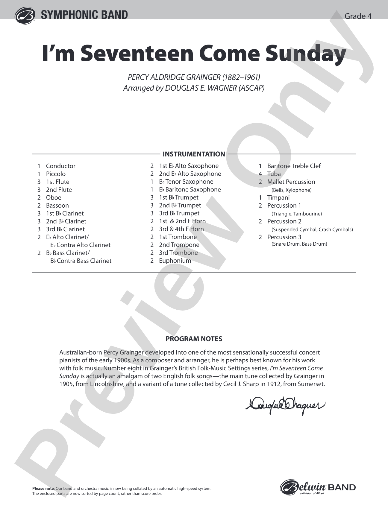 I'm Seventeen Come Sunday: Concert Band Conductor Score & Parts