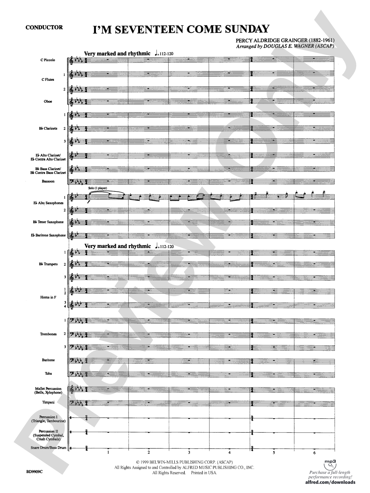 I'm Seventeen Come Sunday: Concert Band Conductor Score & Parts