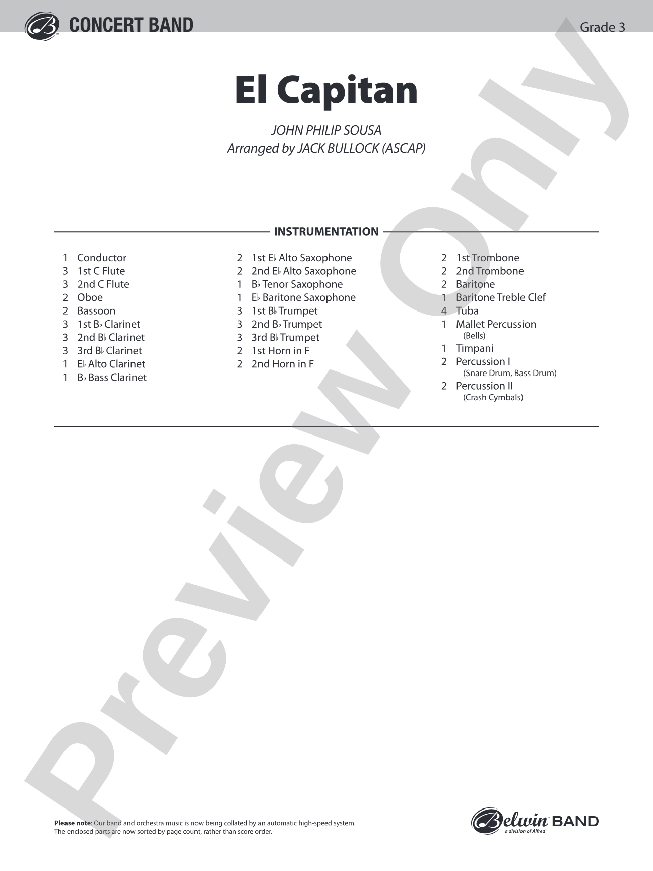 El Capitan: Concert Band Conductor Score & Parts