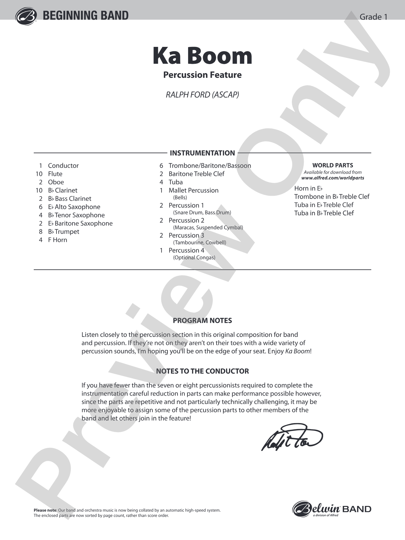 Ka Boom: Concert Band Conductor Score & Parts