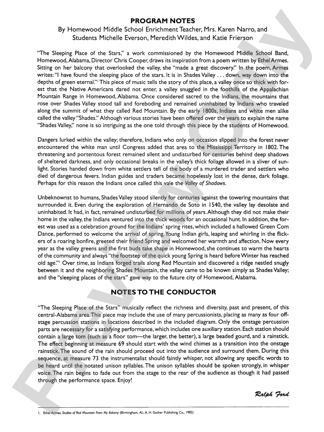 The Sleeping Place of the Stars: Concert Band Conductor Score & Parts