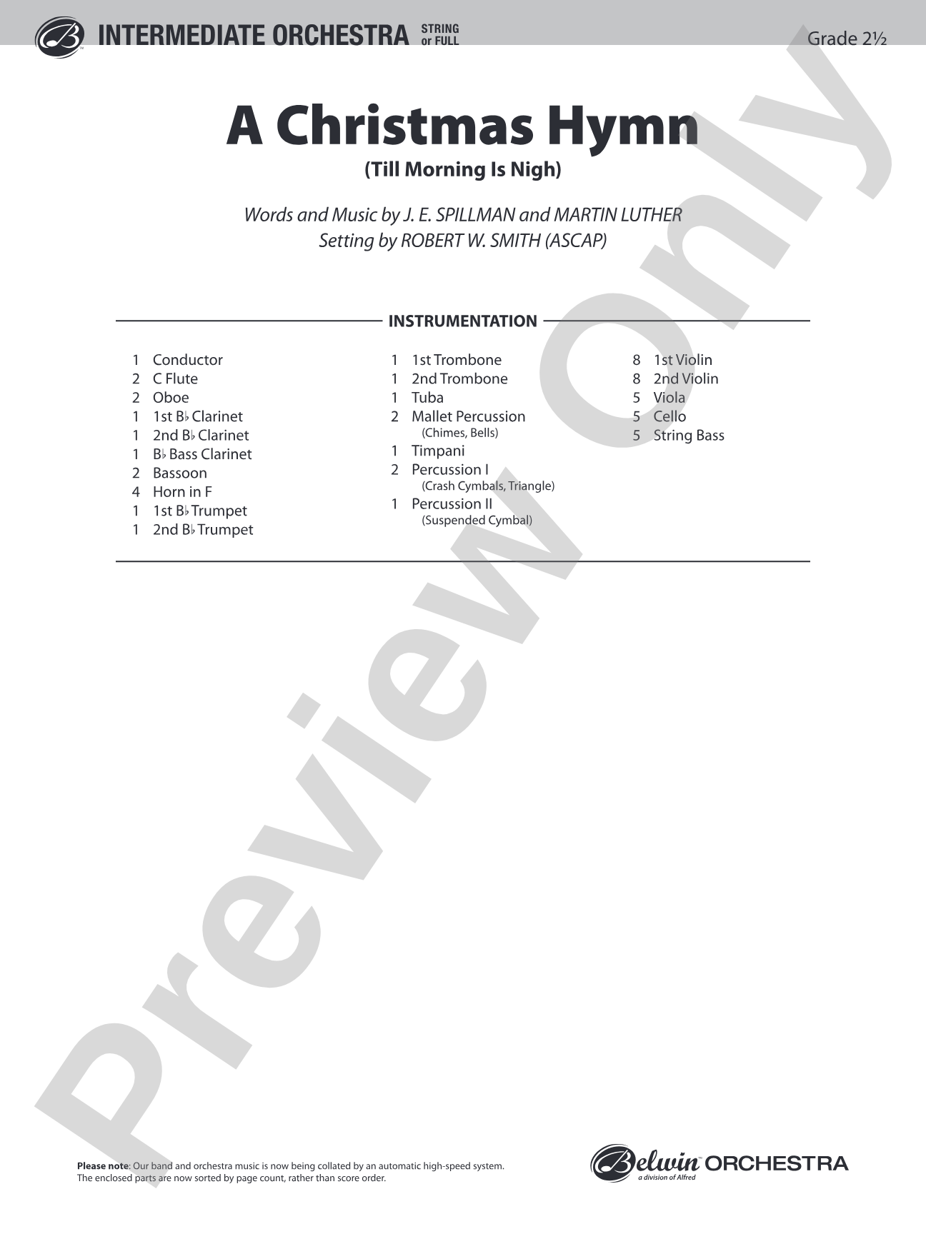 A Christmas Hymn: Full Orchestra Conductor Score & Parts