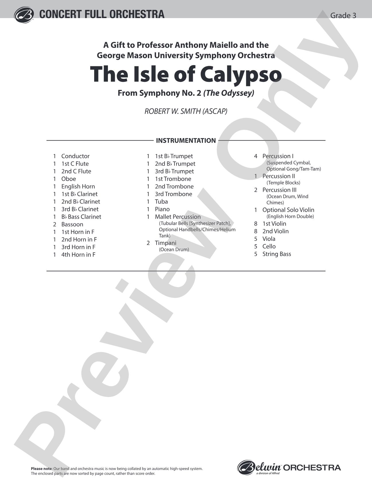 The Isle of Calypso (from The Odyssey (Symphony No. 2)): Full Orchestra Conductor Score & Parts