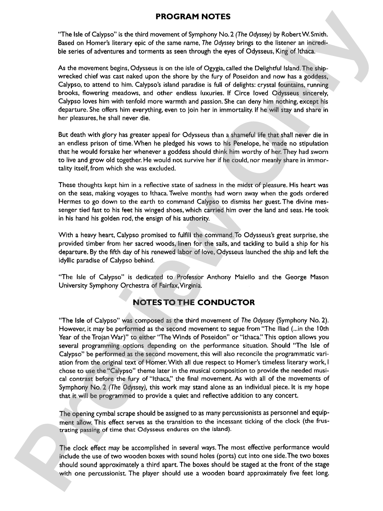 The Isle of Calypso (from The Odyssey (Symphony No. 2)): Full Orchestra Conductor Score & Parts