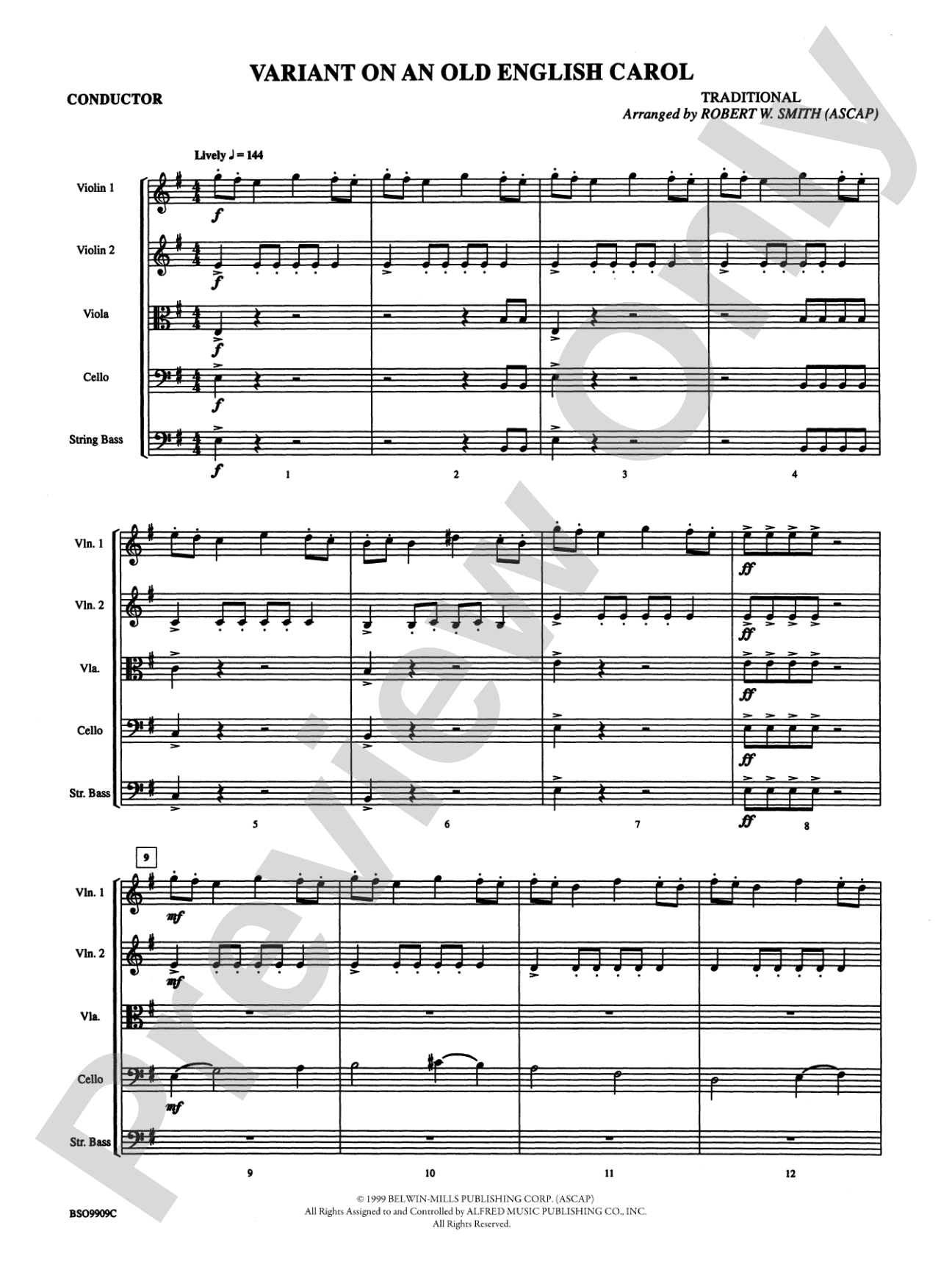 Variant on an Old English Carol: String Orchestra Conductor Score & Parts