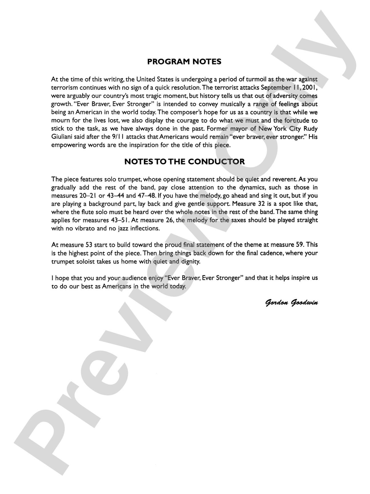 Ever Braver, Ever Stronger (An American Elegy): Score