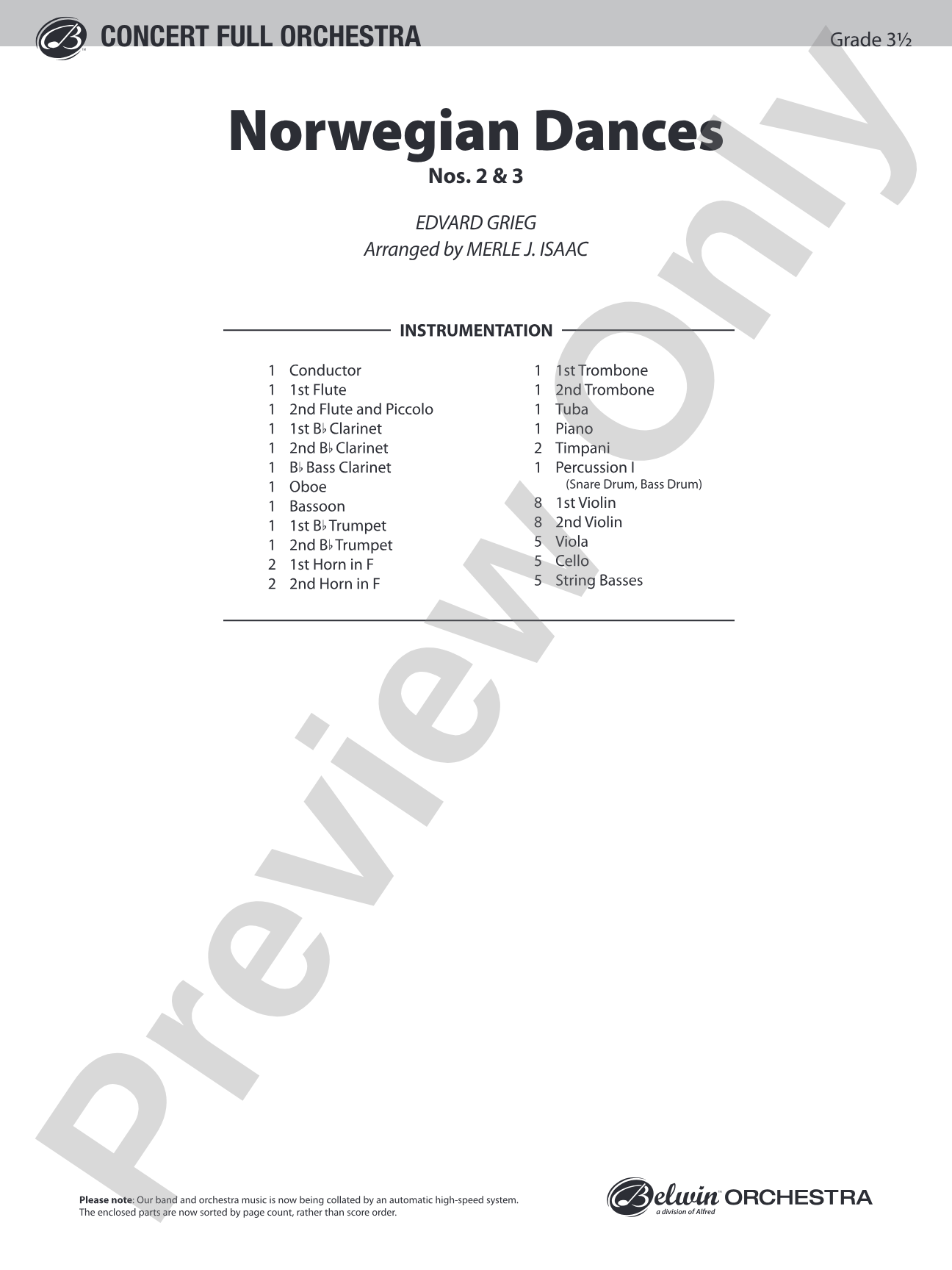 Norwegian Dances Nos. 2 & 3: Full Orchestra Conductor Score & Parts