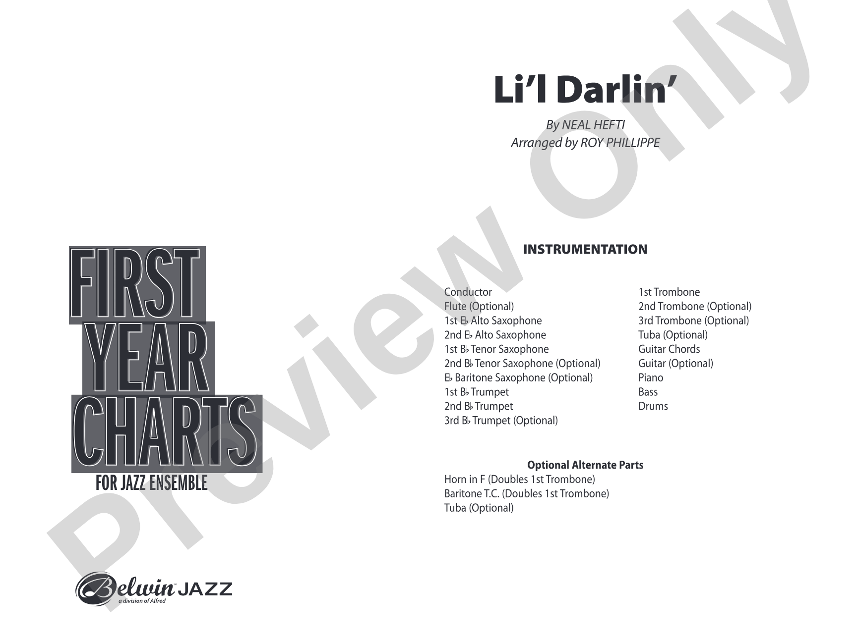 Li'l Darlin': Jazz Ensemble Conductor Score & Parts