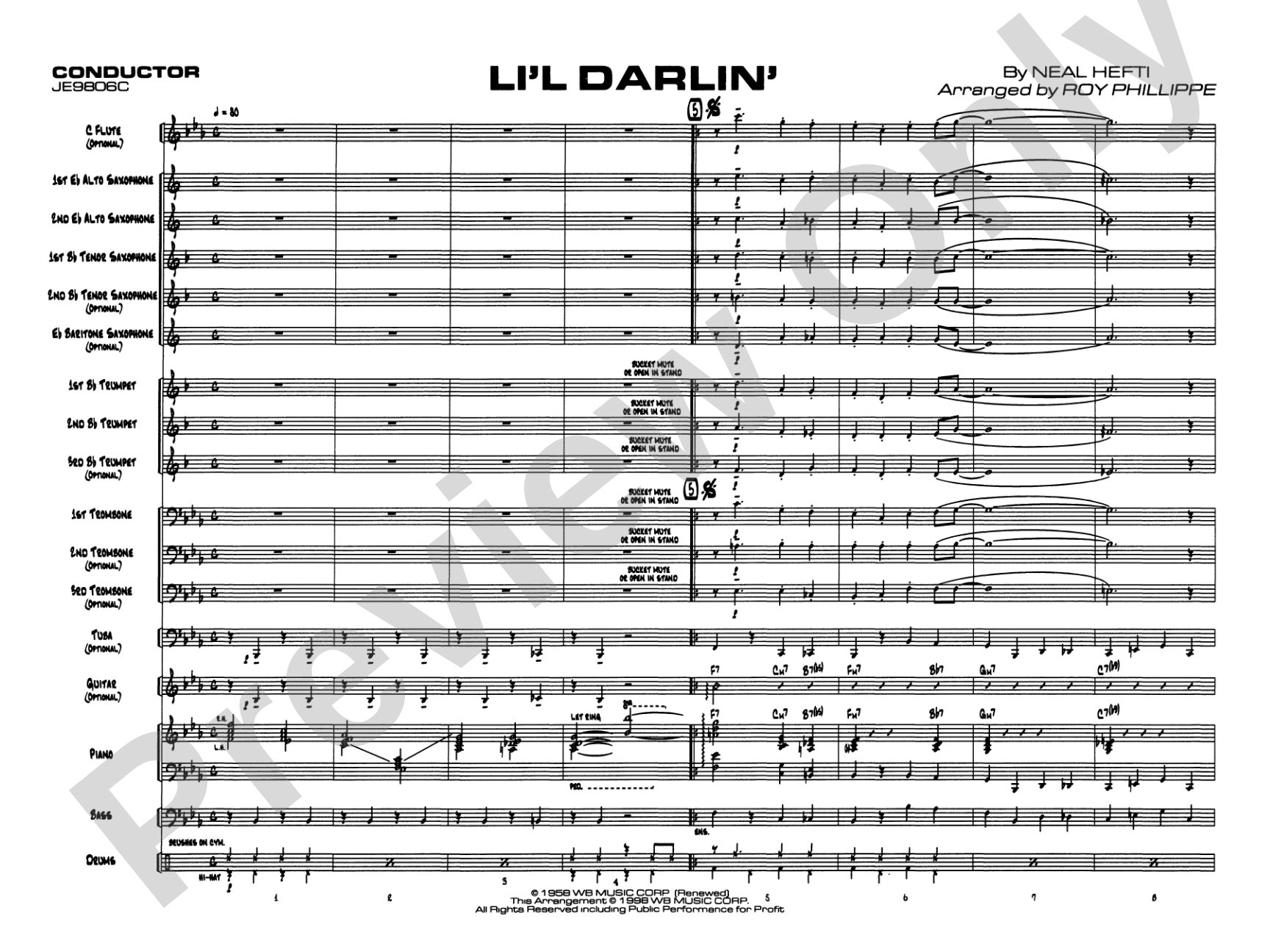 Li'l Darlin': Jazz Ensemble Conductor Score & Parts