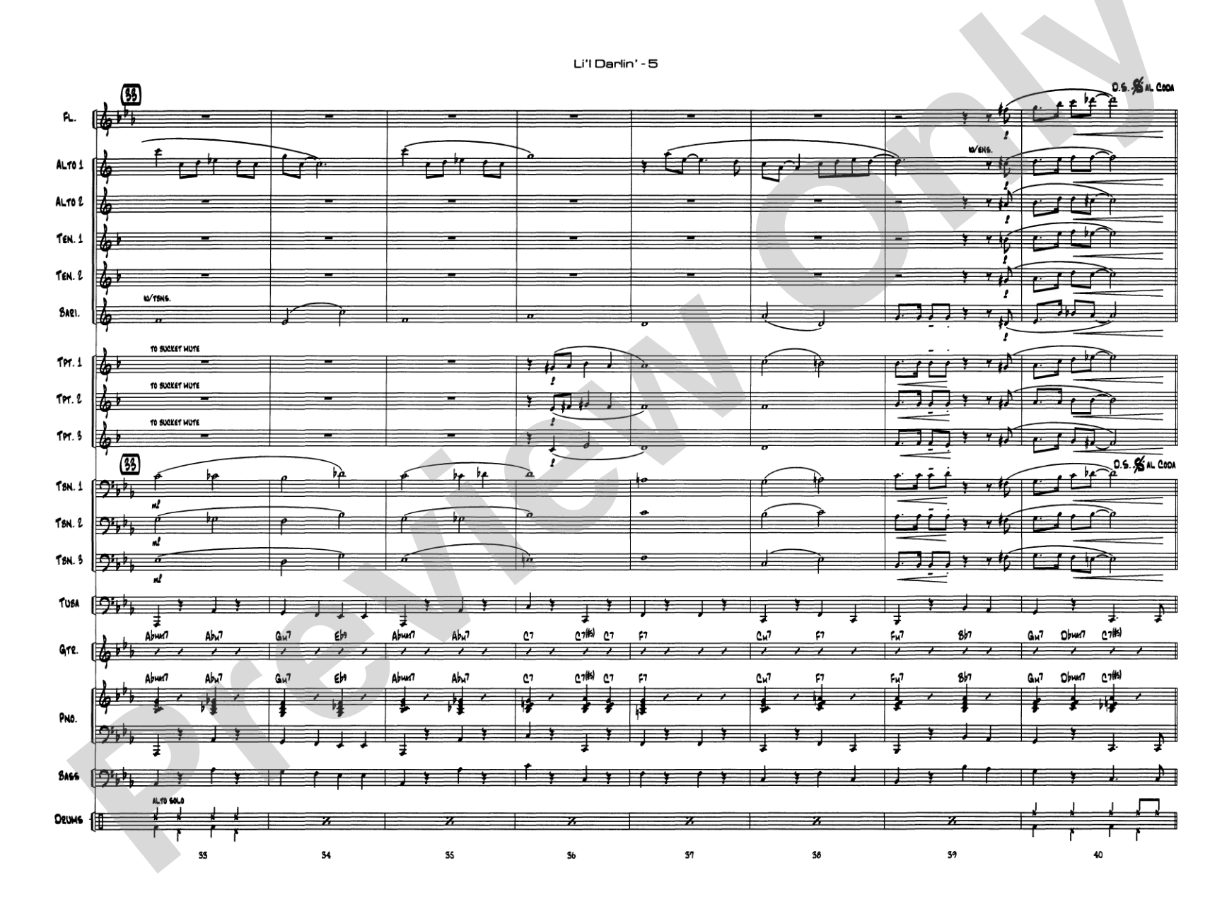 Li'l Darlin': Jazz Ensemble Conductor Score & Parts