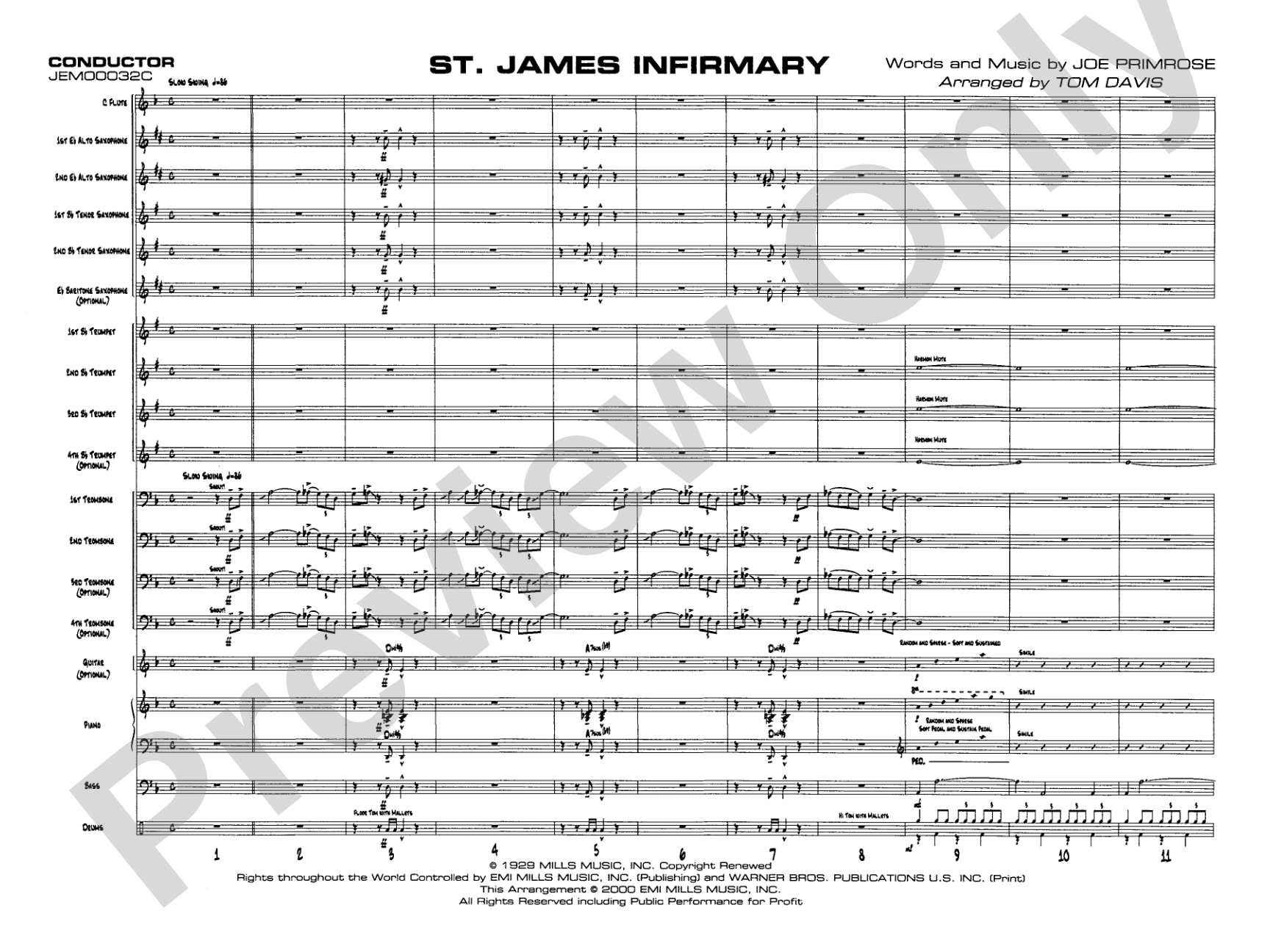 St. James Infirmary: Jazz Ensemble Conductor Score & Parts