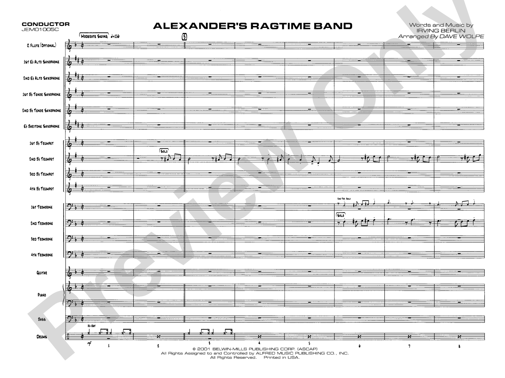 Alexander's Ragtime Band: Jazz Ensemble Conductor Score & Parts