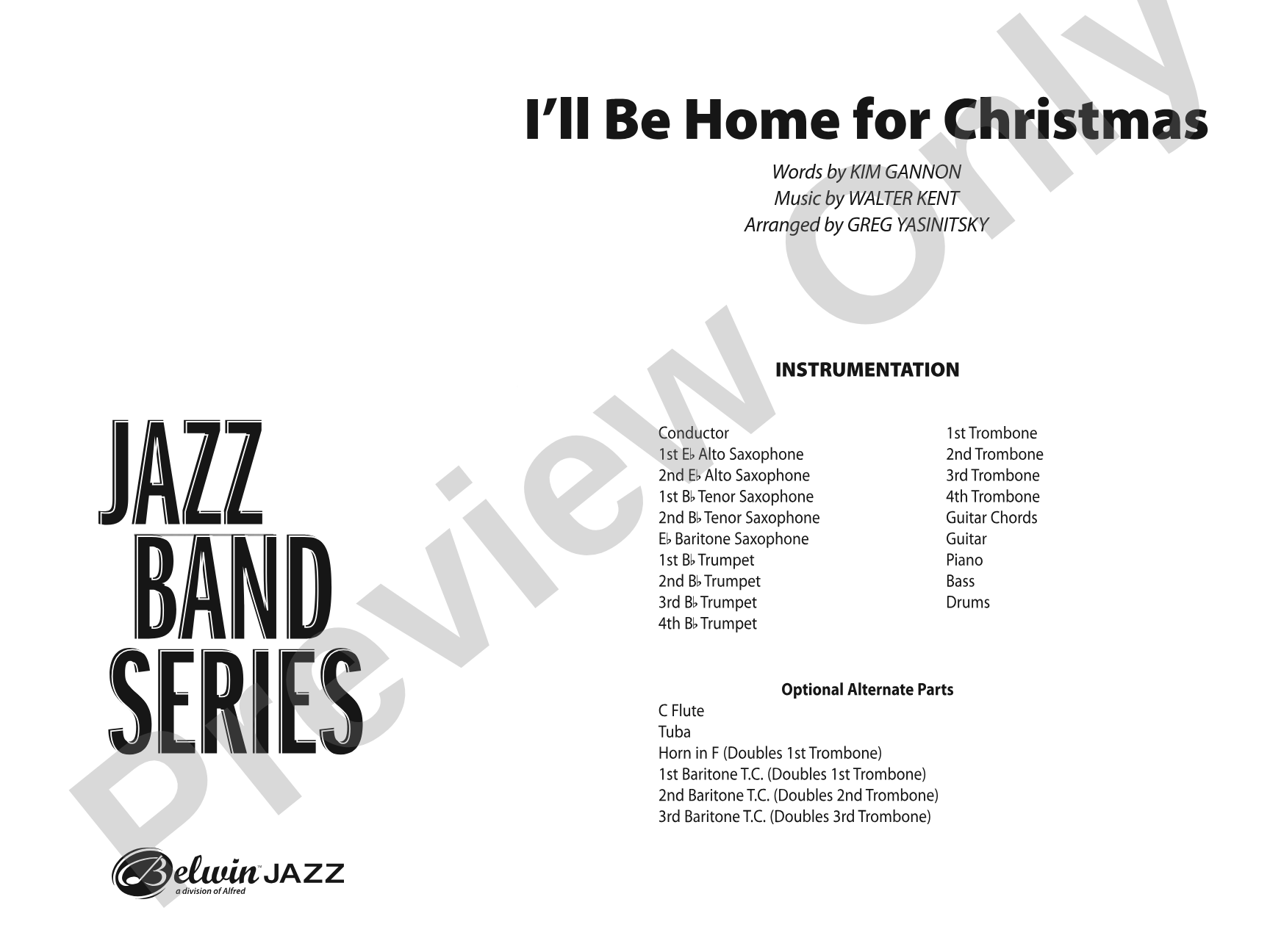 I'll Be Home for Christmas: Jazz Ensemble Conductor Score & Parts