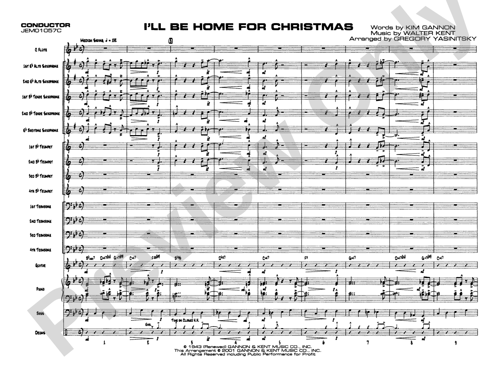 I'll Be Home for Christmas: Jazz Ensemble Conductor Score & Parts
