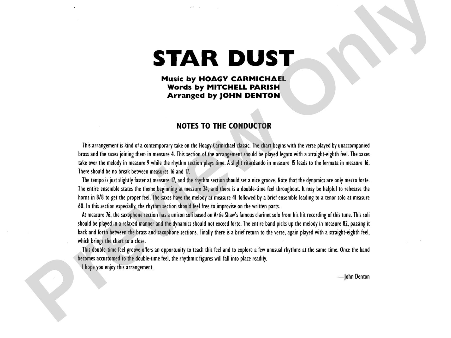 Star Dust: Jazz Ensemble Conductor Score & Parts
