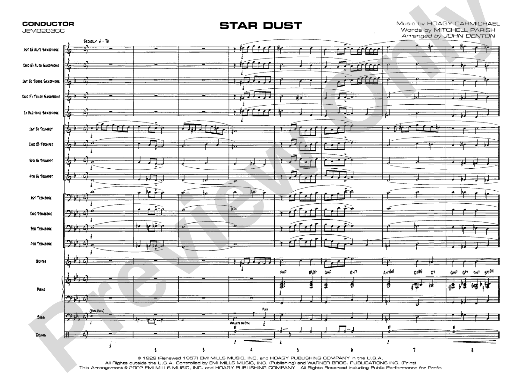 Star Dust: Jazz Ensemble Conductor Score & Parts