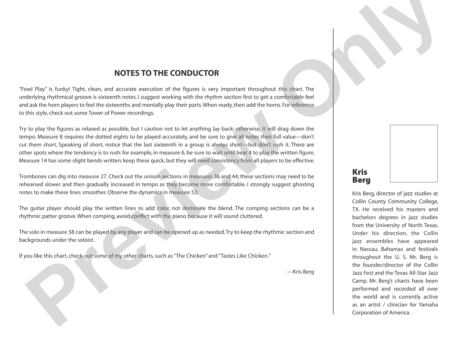 Fowl Play: Jazz Ensemble Conductor Score & Parts