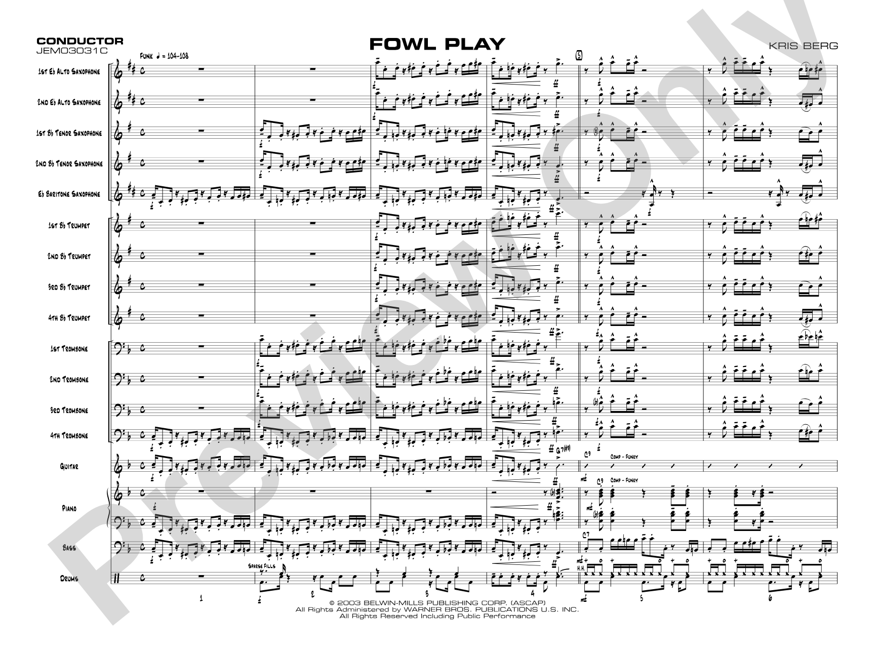 Fowl Play: Jazz Ensemble Conductor Score & Parts