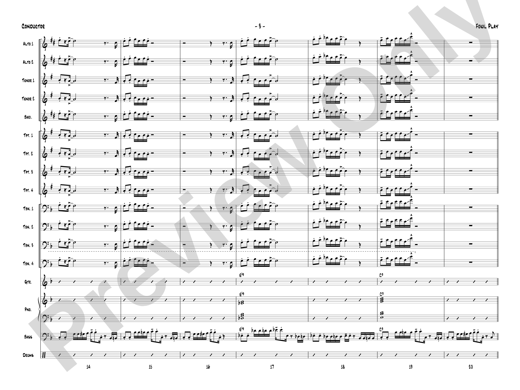 Fowl Play: Jazz Ensemble Conductor Score & Parts