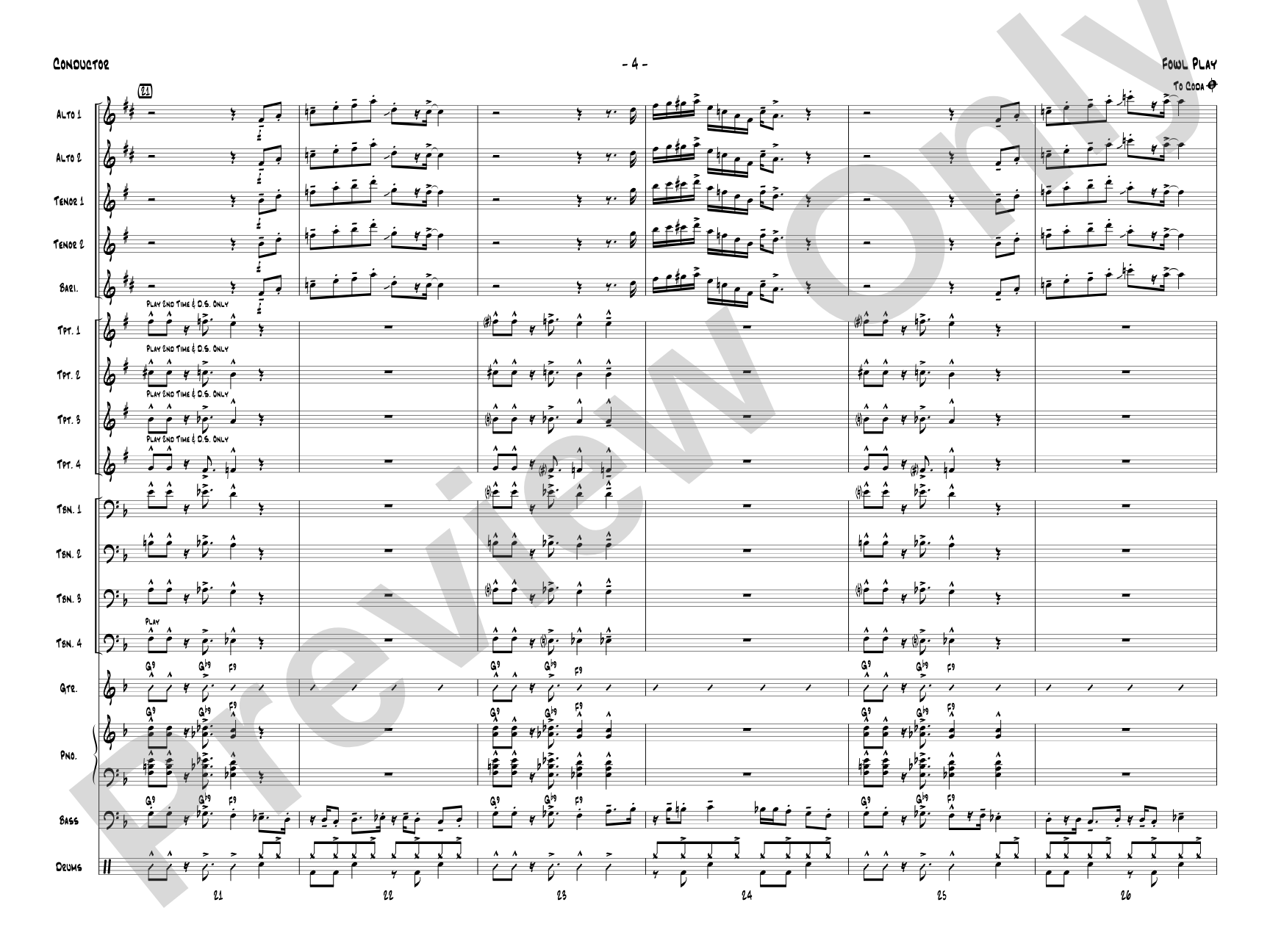 Fowl Play: Jazz Ensemble Conductor Score & Parts