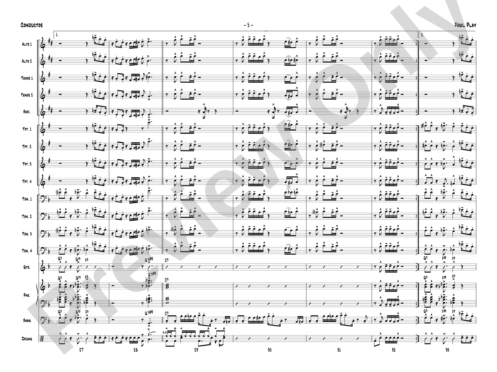 Fowl Play: Jazz Ensemble Conductor Score & Parts