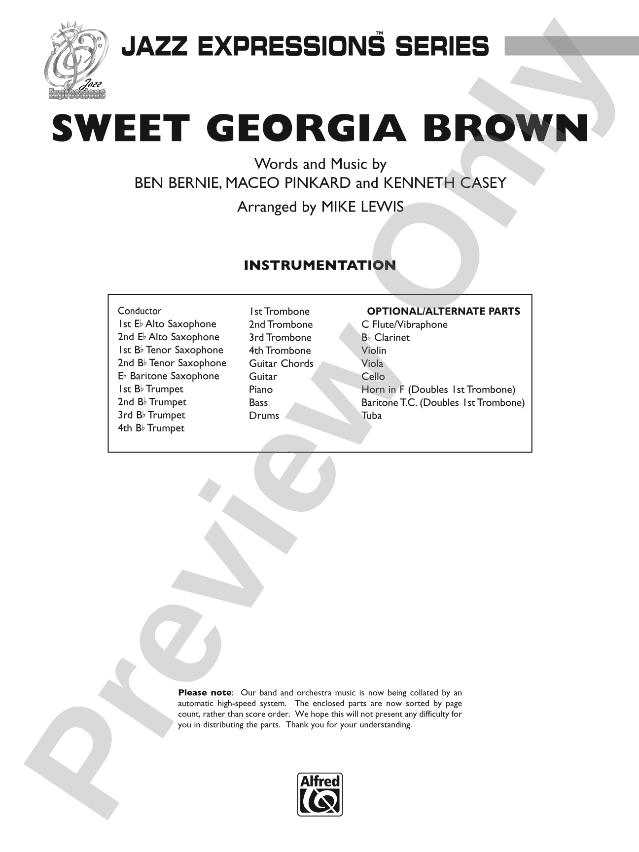 Sweet Georgia Brown: Jazz Ensemble Conductor Score & Parts