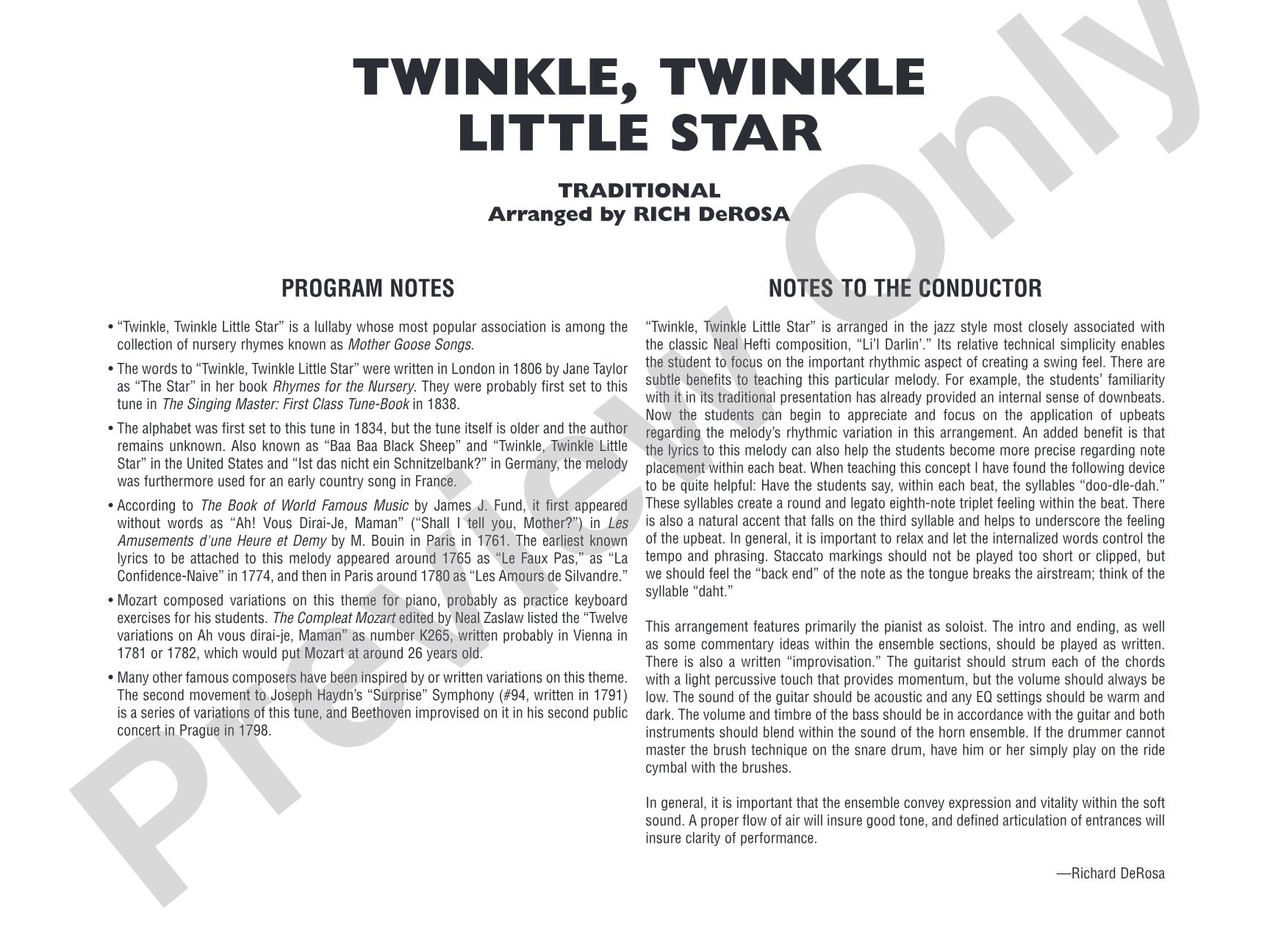 Twinkle, Twinkle Little Star: Score
