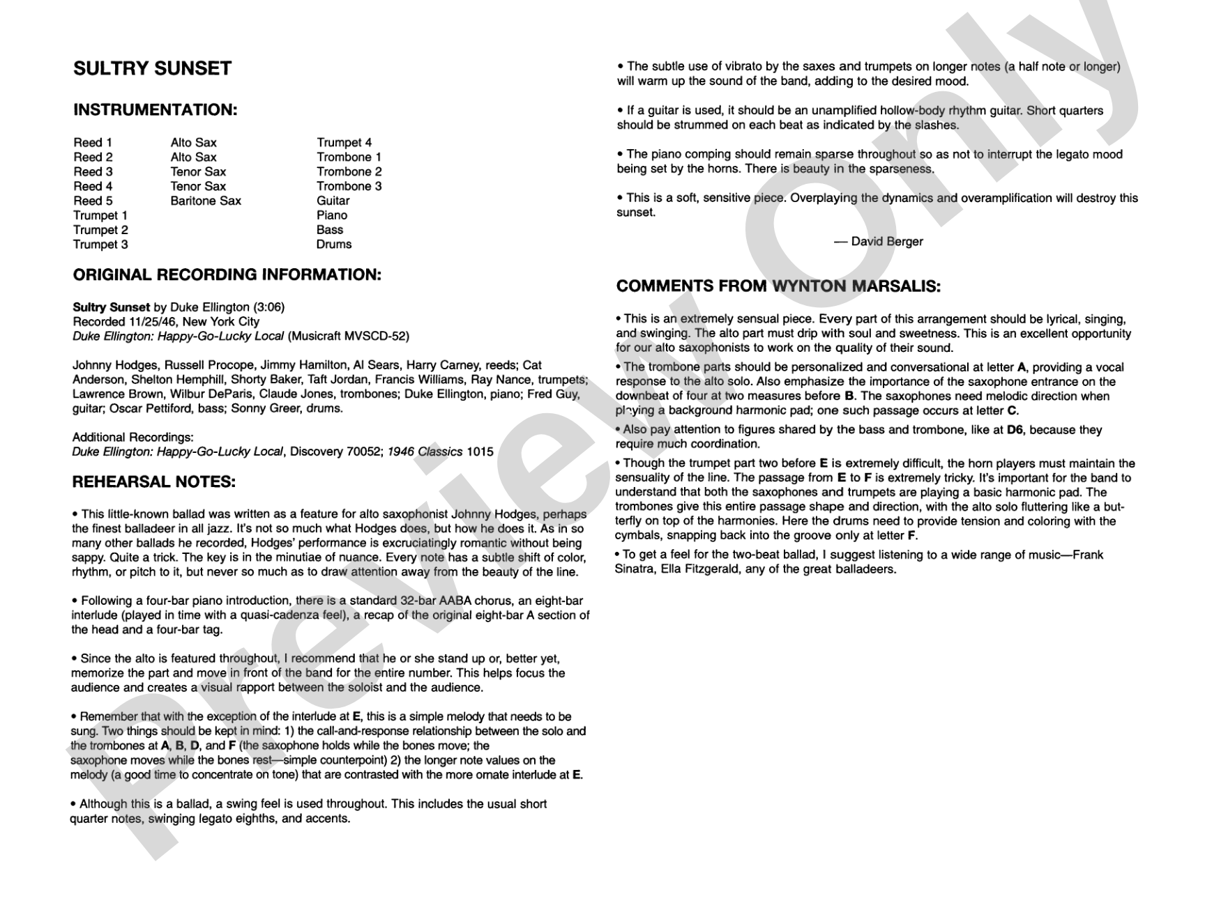 Sultry Sunset: Jazz Ensemble Conductor Score & Parts