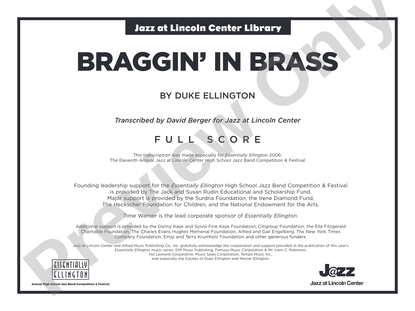 Braggin in Brass: Jazz Ensemble Conductor Score & Parts