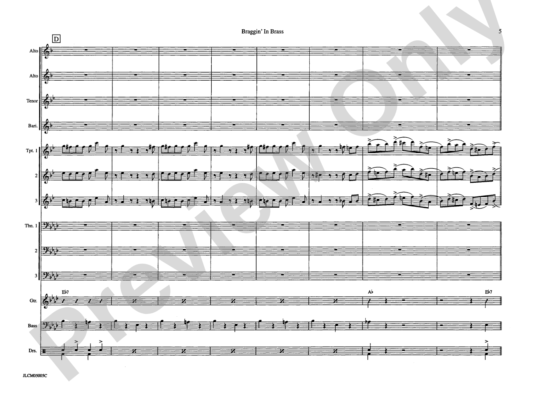 Braggin in Brass: Jazz Ensemble Conductor Score & Parts