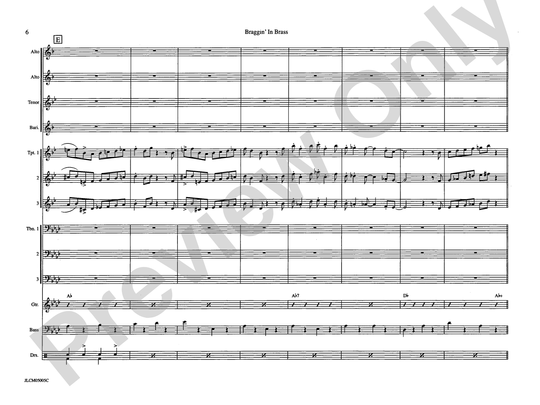 Braggin in Brass: Jazz Ensemble Conductor Score & Parts