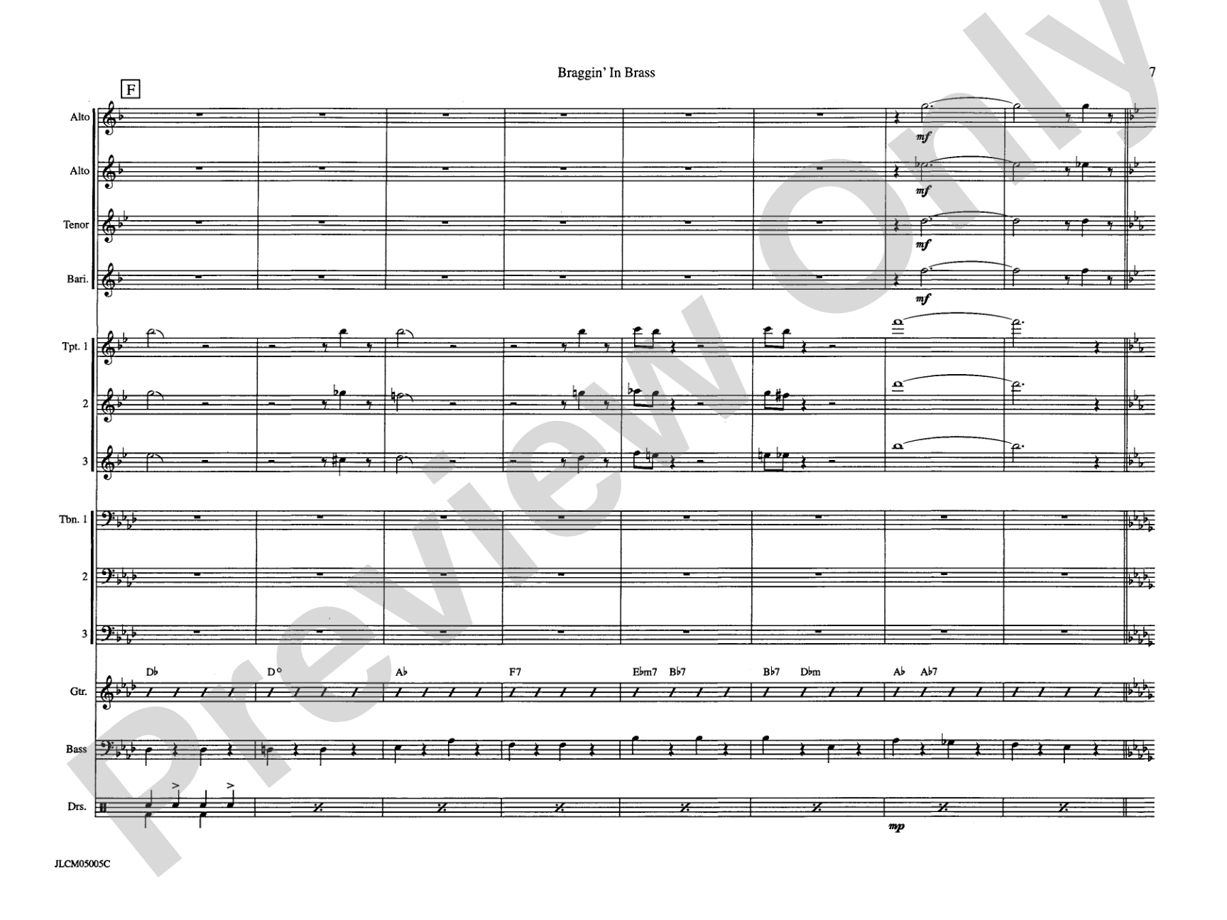 Braggin in Brass: Jazz Ensemble Conductor Score & Parts