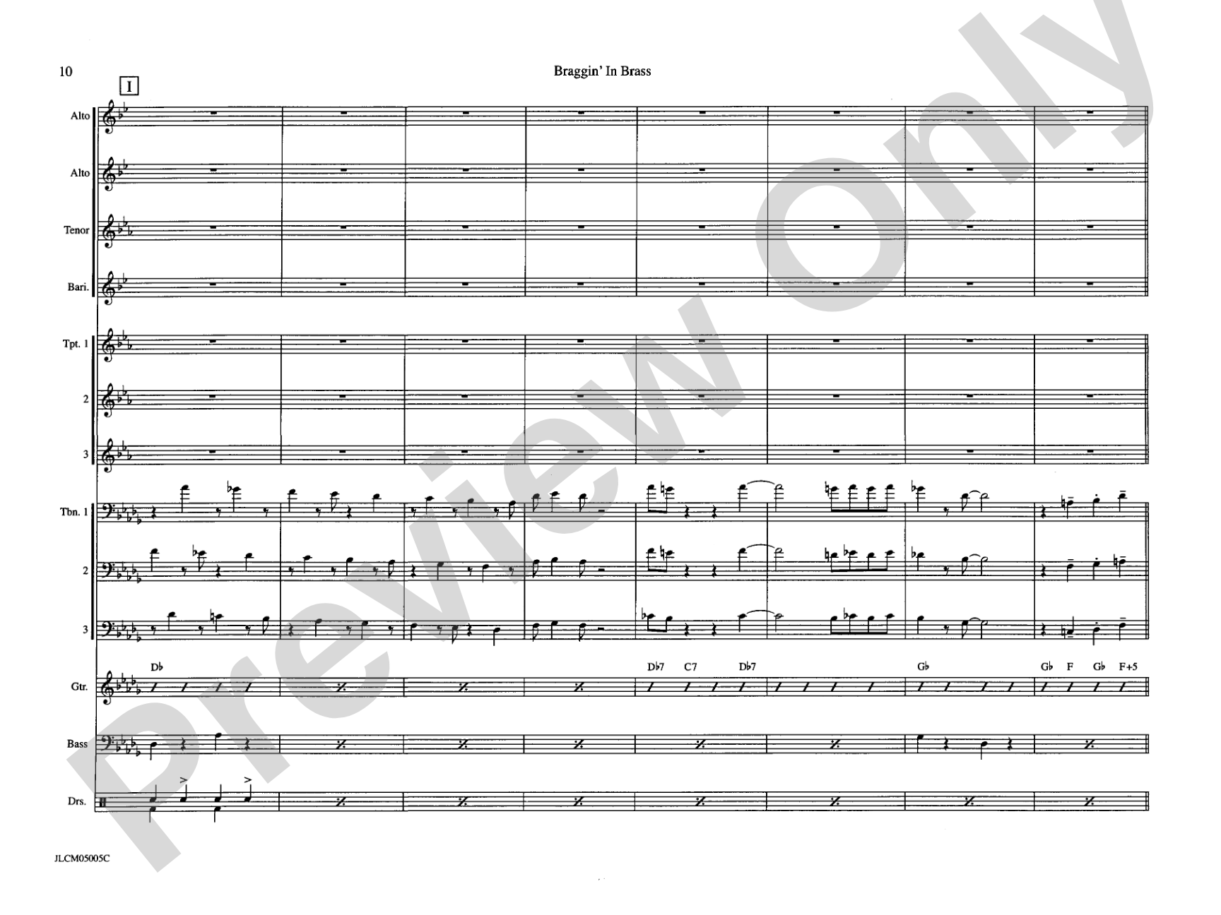 Braggin in Brass: Jazz Ensemble Conductor Score & Parts