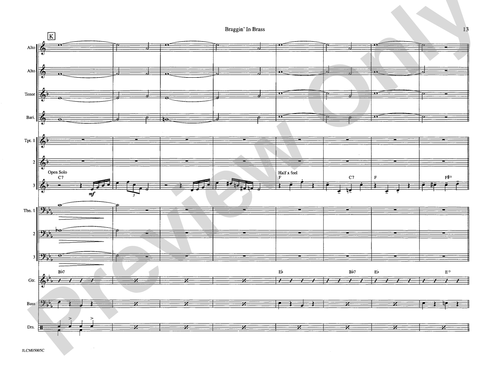 Braggin in Brass: Jazz Ensemble Conductor Score & Parts