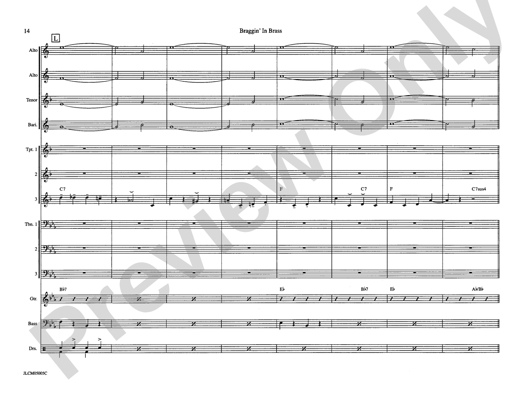 Braggin in Brass: Jazz Ensemble Conductor Score & Parts
